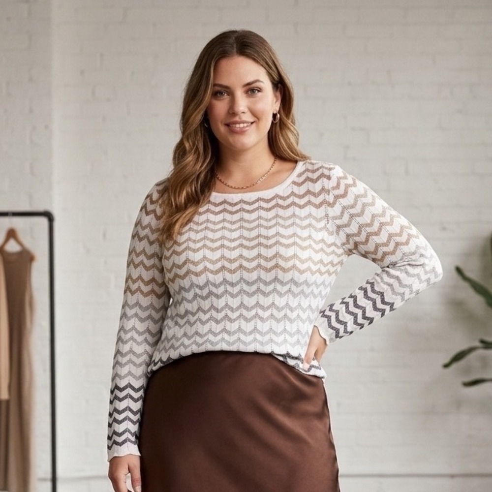 White House Black Market Metallic Chevron Zigzag Ombre Knit Sweater Womens M